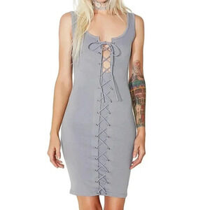 Gray Bodycon Lace-Up Dress